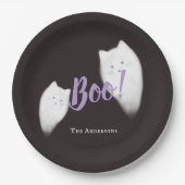 Boe! Halloween Ghost Cat Schattige Zwart Papieren Bordje (Voorkant)