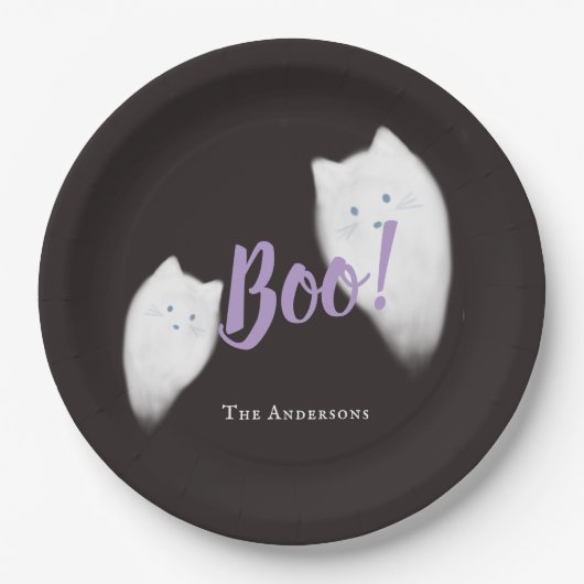 Boe! Halloween Ghost Cat Schattige Zwart Papieren Bordje (Voorkant)