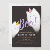 Boe! Halloween Ghost Cat Schattigee Paarse Verjaar Kaart (Voorkant)