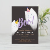 Boe! Halloween Ghost Cat Schattigee Paarse Verjaar Kaart (Staand voorkant)