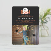 Boe! Halloween Ghost foto Verjaardag Uitnodiging (Staand voorkant)