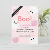 Boe! Halloween Ghost Girl Pink Virtuele Verjaardag Kaart (Staand voorkant)