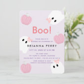 Boe! Halloween Ghost Girl Pumpkin Paarse Verjaarda Kaart (Staand voorkant)