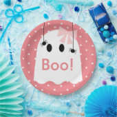 Boe! Halloween Ghost GIrl Ribbon Schattige Roze Papieren Bordje (Feest)