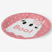 Boe! Halloween Ghost GIrl Ribbon Schattige Roze Papieren Bordje (Gekanteld)
