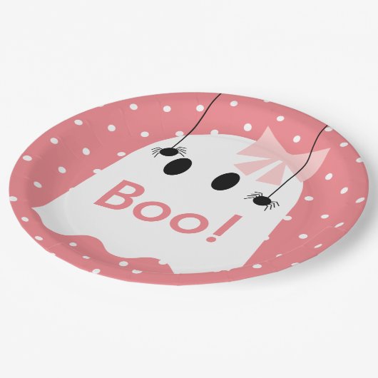 Boe! Halloween Ghost GIrl Ribbon Schattige Roze Papieren Bordje (Gekanteld)