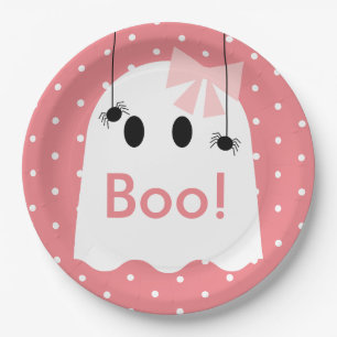 Boe! Halloween Ghost GIrl Ribbon Schattige Roze Papieren Bordje
