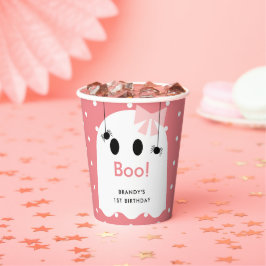 Boe! Halloween Ghost Girl Roze Verjaardag Papieren Bekers