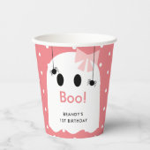 Boe! Halloween Ghost Girl Roze Verjaardag Papieren Papieren Bekers (Voorkant)
