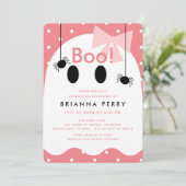 Boe! Halloween Ghost Girl Roze Verjaardag Uitnodig Kaart (Staand voorkant)