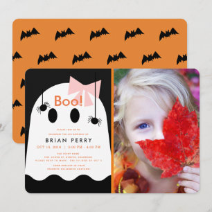 Boe! Halloween Ghost Girl Schattigee foto Verjaard Kaart