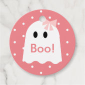 Boe! Halloween Ghost Meisje Roze Polka Dots Bedankjes Labels (Voorkant)