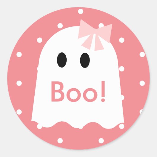 Boe! Halloween Ghost Meisje Roze Polka Dots Ronde Sticker (Voorkant)