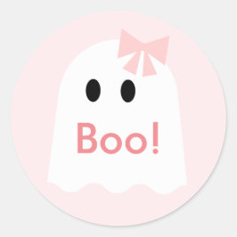 Boe! Halloween Ghost Meisje Roze Ronde Sticker