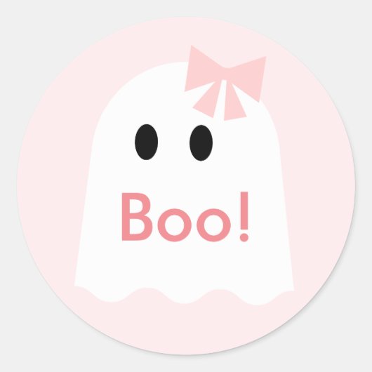 Boe! Halloween Ghost Meisje Roze Ronde Sticker (Voorkant)