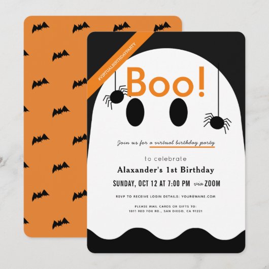 Boe! Halloween Ghost Schattige Virtual Birthday Kaart (Voorkant / Achterkant)