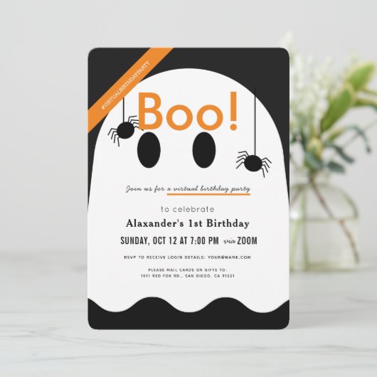 Boe! Halloween Ghost Schattige Virtual Birthday Kaart (Staand voorkant)