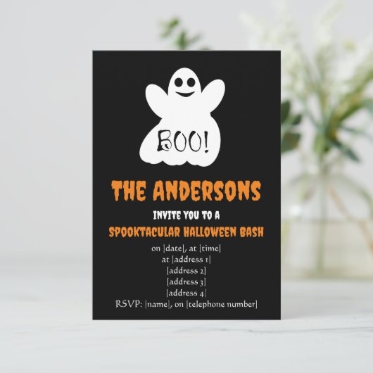 BOE! Halloween Ghost uitnodiging (Staand voorkant)