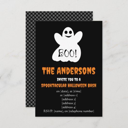 BOE! Halloween Ghost uitnodiging (Voorkant / Achterkant)