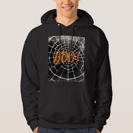 Boe! Halloween Spooky Spiderweb Patroon Monochrome Hoodie (Voorkant)