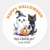 Boe! Happy Halloween vriendelijke geest & kat Ronde Sticker (Voorkant)
