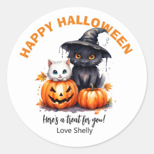 Boe! Happy Halloween vriendelijke geest & kat Ronde Sticker