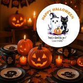 Boe! Happy Halloween vriendelijke geest & kat Ronde Sticker