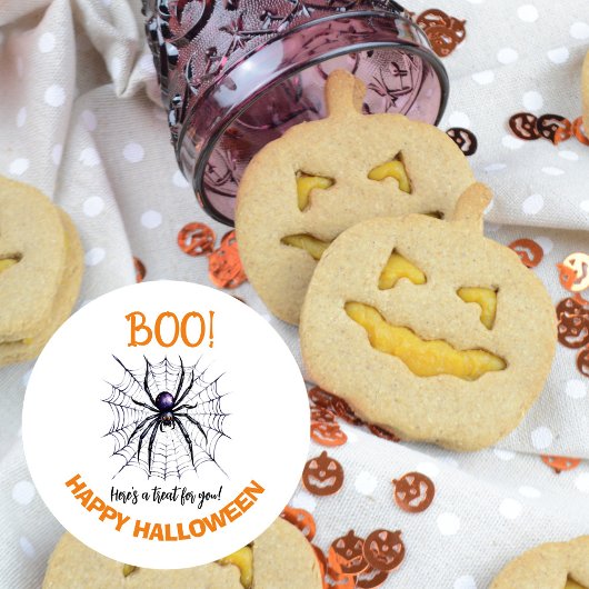 Boe! Happy spider web Halloween sticker