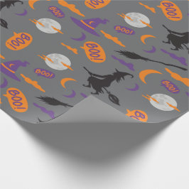 Boe! Heks, Bezem en Maan Halloween Gift Wrap Cadeaupapier