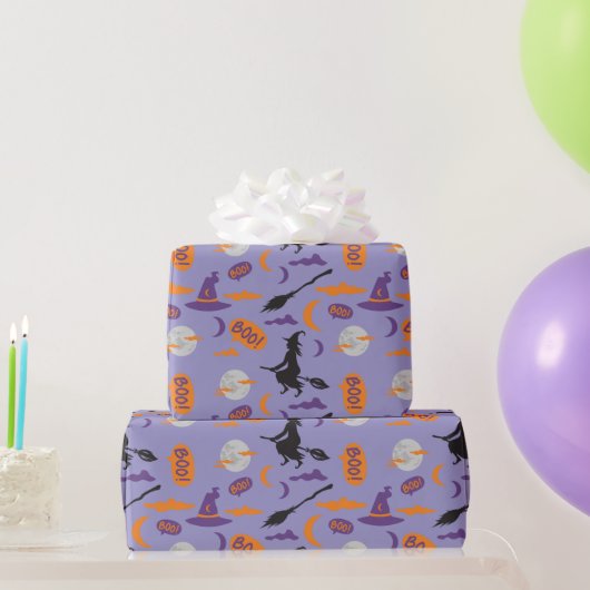 Boe! Heks en bezem naadloze Halloween Gift Wrap Cadeaupapier (Feestgeschenken)