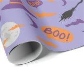 Boe! Heks en bezem naadloze Halloween Gift Wrap Cadeaupapier (Rol Hoek)