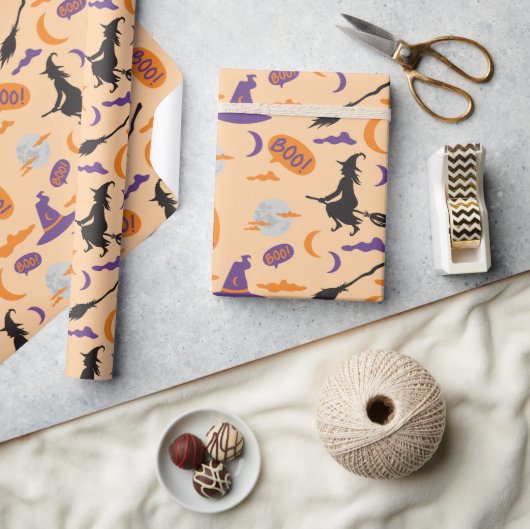 Boe! Heks, maan en wolken Halloween Gift Wrap Cadeaupapier (Crafts)