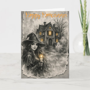 BOE! Heksenhuis met spoken Halloween Kaart