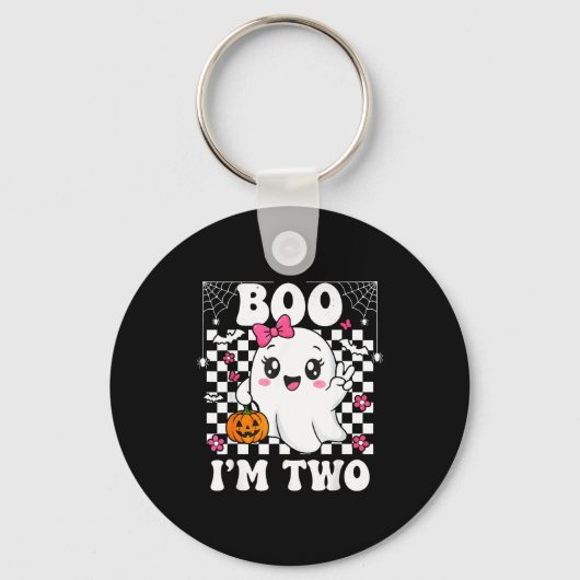 Boe ik ben twee spook groovy 2de verjaardag hallow sleutelhanger (Voorkant)