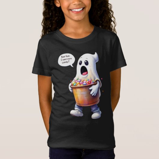 Boe! Ik wil nog meer snoep! Spook met een emmer T-shirt (Voorkant)