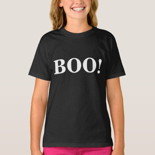 Boe! in vetgedrukte letters voor Halloween T-shirt (Voorkant)