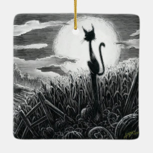 Boe-Kat in het moonlight-keramisch Ornament