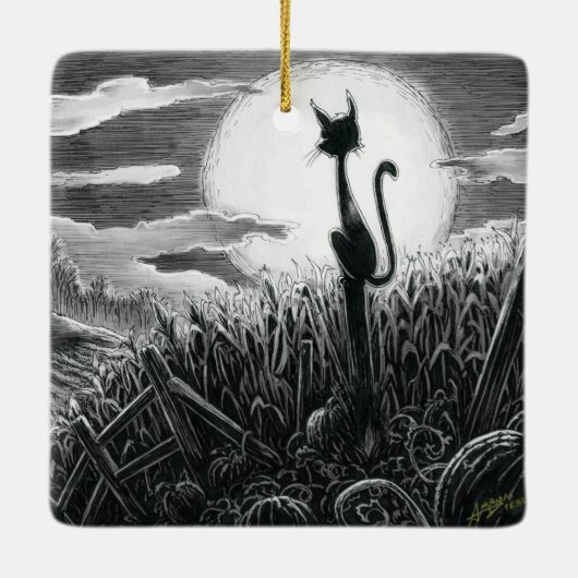 Boe-Kat in het moonlight-keramisch Ornament (Achterkant)