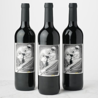 Boe Kat Rockets naar het Moon Wine Label Wijn Etiket