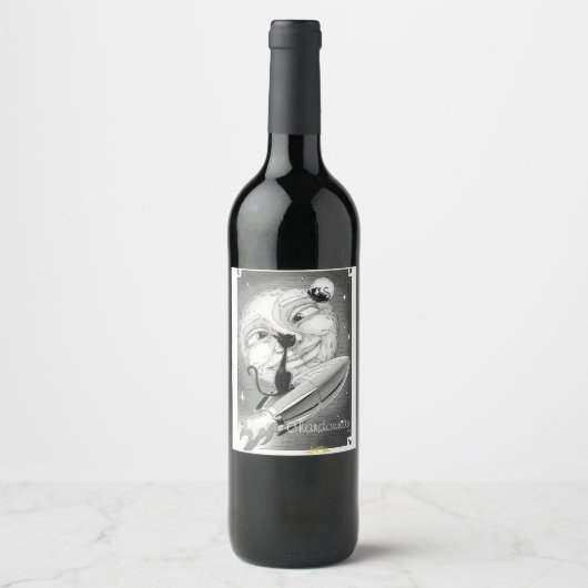 Boe Kat Rockets naar het Moon Wine Label Wijn Etiket (Voorkant)