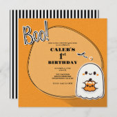 BOE! Little Ghost Halloween 1e verjaardagsfeestje Kaart (Voorkant / Achterkant)