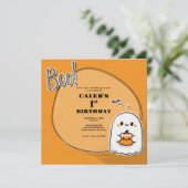 BOE! Little Ghost Halloween 1e verjaardagsfeestje Kaart (Staand voorkant)