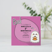 BOE! Little Ghost Pink Halloween 1e verjaardag Kaart (Staand voorkant)