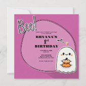 BOE! Little Ghost Pink Halloween 1e verjaardag Kaart (Voorkant)