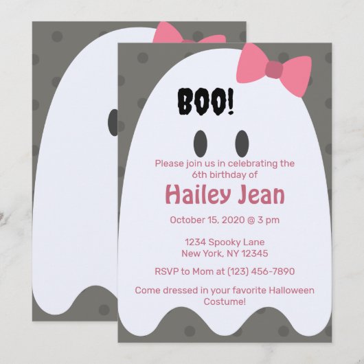 Boe! Meisjes Halloween Verjaardagsfeestuitnodiging Kaart (Voorkant / Achterkant)