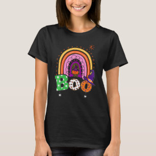 Boe met spinnen en heks hoed Halloween regenboog T-shirt