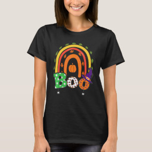 Boe met spinnen en heks hoed Halloween regenboog T-shirt