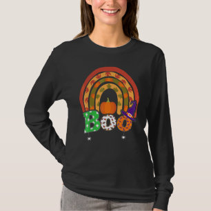 Boe met spinnen en heks hoed Halloween regenboog T-shirt