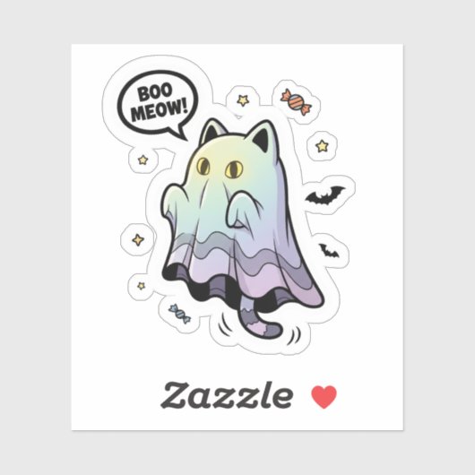 Boe, miauw! – Schattigee Ghost Cat Halloween Stick Sticker (Vel)