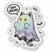 Boe, miauw! – Schattigee Ghost Cat Halloween Stick Sticker (Voorkant)